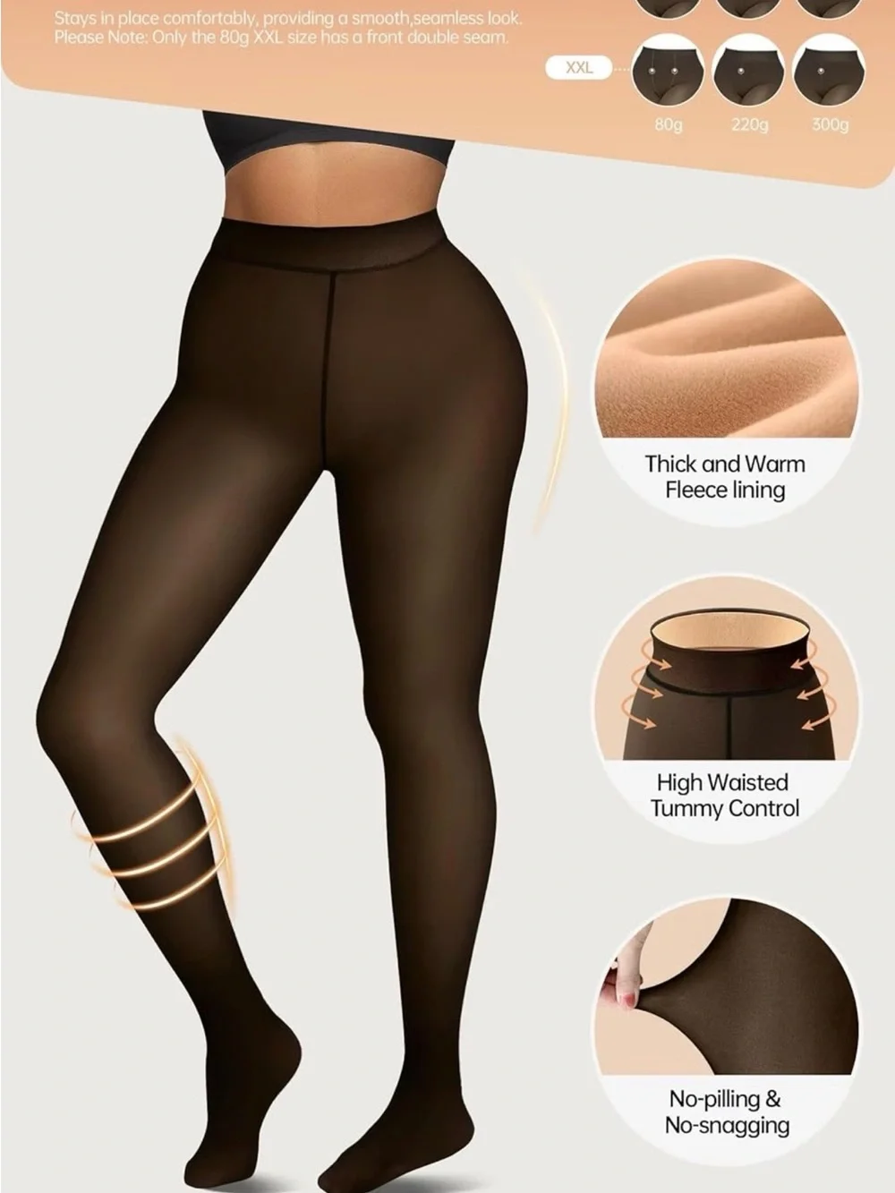 2 PAIR SET- Women's Shaping Fleece Lined Tights